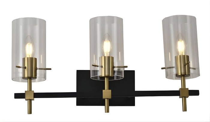 #01636 3 Light Wall Light in Black/Gold