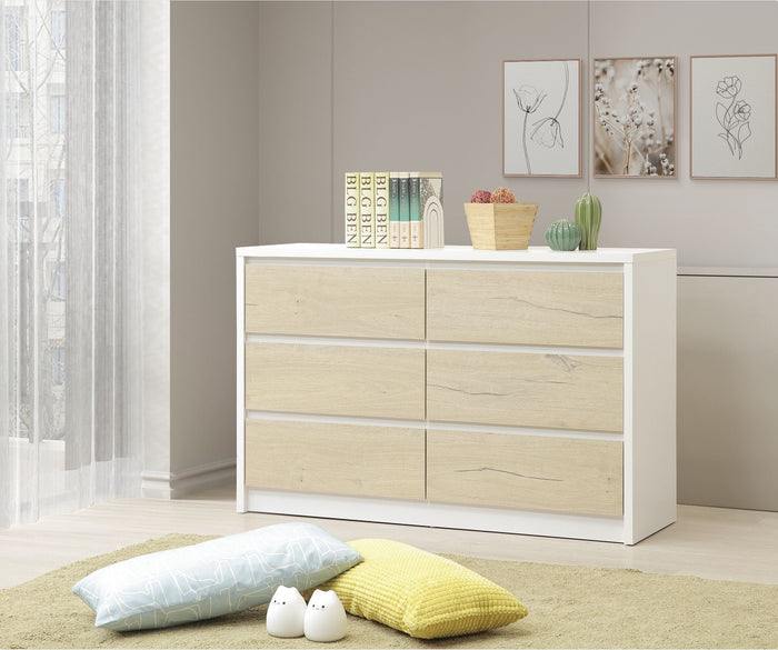 0D135C5 6 Drawer Dresser in White/White Oak