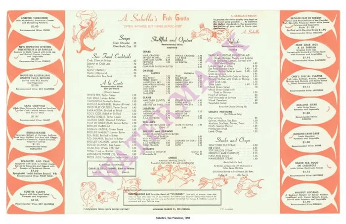 A Sabella's 1959 Menu
