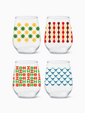 Abstract Christmas Pattern - RESERVE 16oz Stemless Wine Tritan™ Copolyester Glass