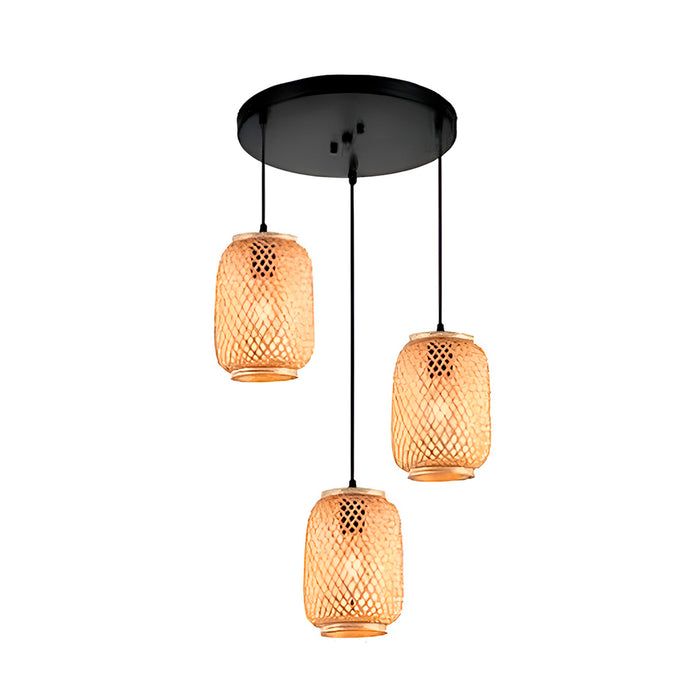 #AHC1156 3-Light Round Hanging Light in Black/Rattan