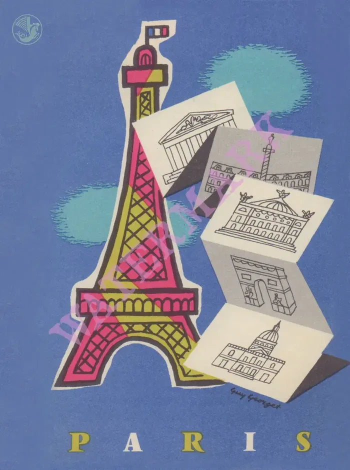 Air France, Guy Georget Eiffel Tower In-Flight Menu Art 1959 Menu Art