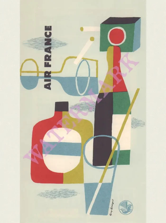 Air France, Guy Georget In-Flight Menu Art 1959