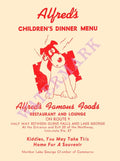 Alfred's Children's Dinner Menu, Lake George NY 1970s Menu Art