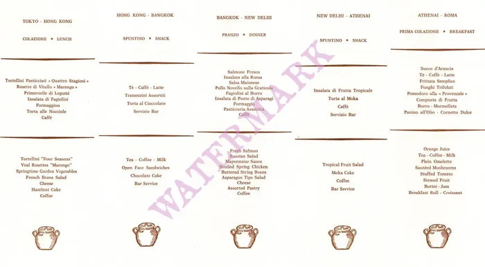 Alitalia First Class Menu Tokyo - Rome 1975 In-flight dining