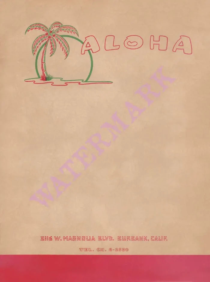 Aloha, Burbank 1960s Menu Art