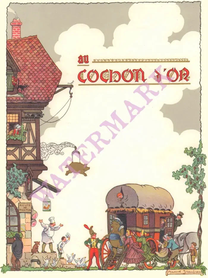 Au Cochon d'or, Paris 1950s Menu Art