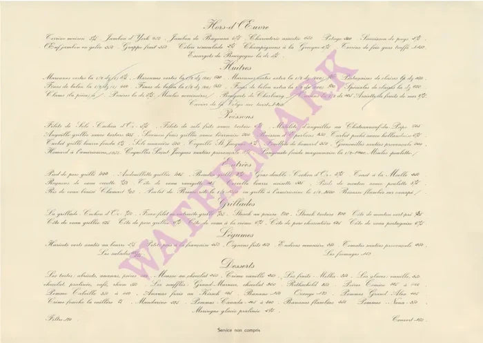 Au Cochon D'Or, Paris 1950s Menu