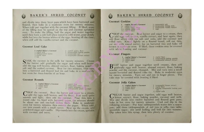 Baker’s Coconut 1914 Vintage Americana Menus