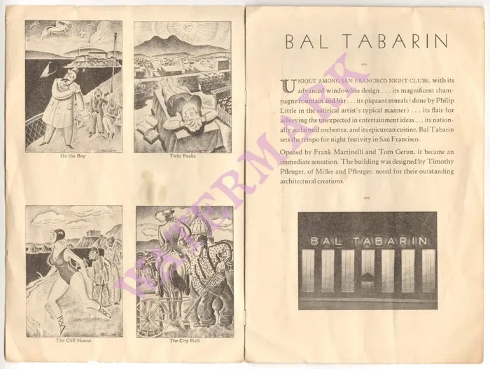 Bal Tabarin, San Francisco 1930s Menu