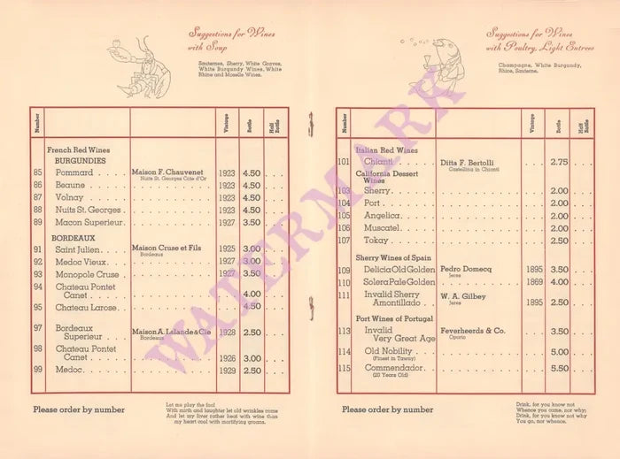 Bal Tabarin San Francisco Wine List 1930s Posters Prints & Visual Artwork