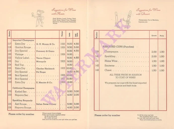 Bal Tabarin San Francisco Wine List 1930s Posters Prints & Visual Artwork