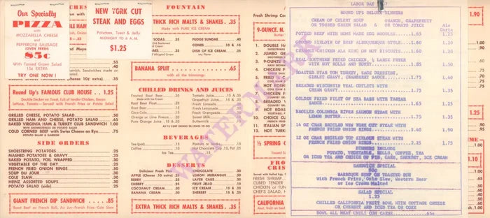 Beer Bar, Las Vegas 1957 Menu
