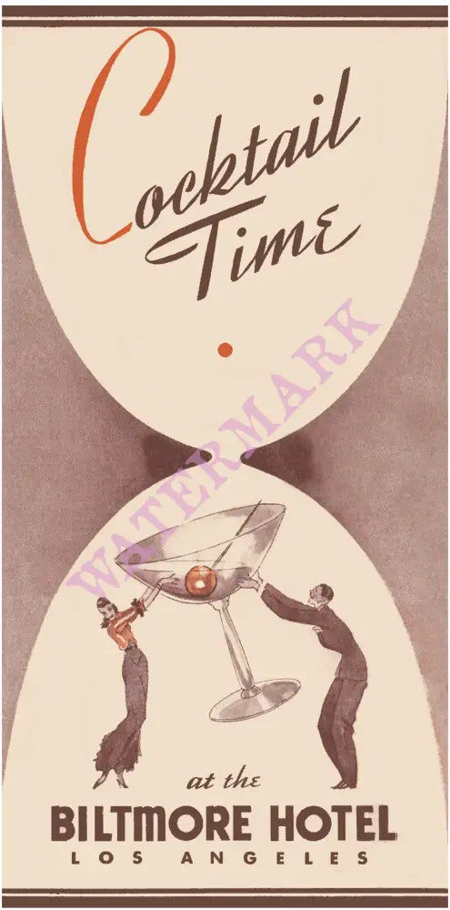 Biltmore Hotel, Los Angeles 1930s Cocktail Menu Art