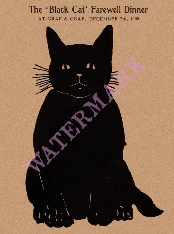Black Cat Dinner, New York 1909 Menu Art