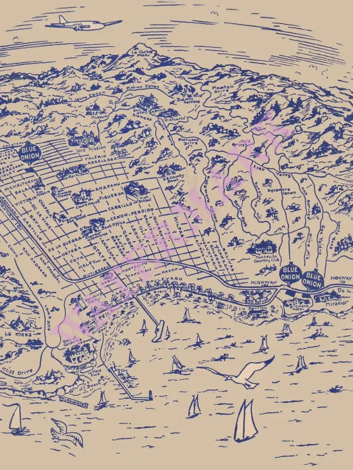 Blue Onion, Santa Barbara 1950s Menu Art