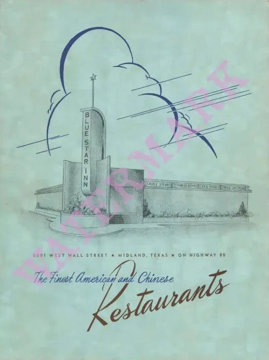 Blue Star Inn Chinese American Restaurant Midland Texas 1941