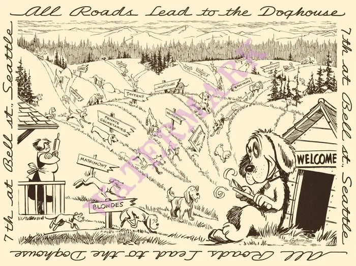 Bob Murray's Doghouse, Seattle, 1955 Menu Art