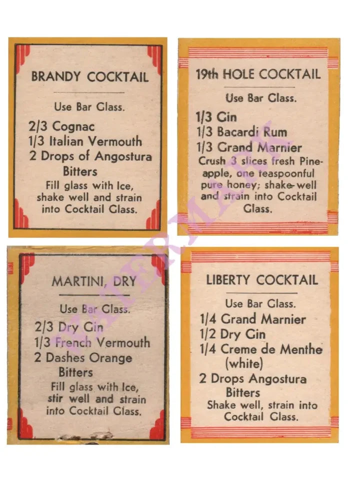 Alexander Cocktail 1930s Matchbook Cover