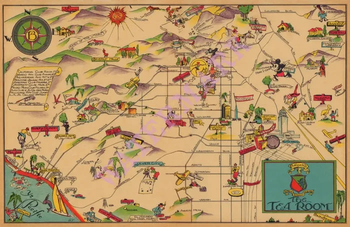 Bullock's Tea Room, Los Angeles 1939 Menu Art