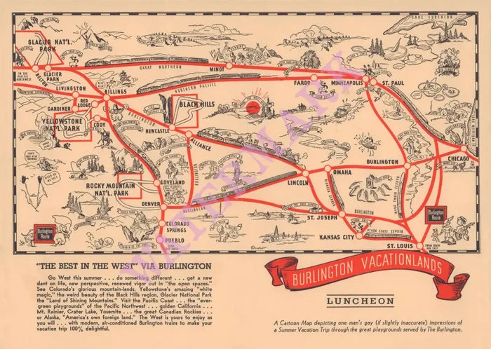Burlington Route Vacationlands, 1940s | Vintage Menu Art - cover