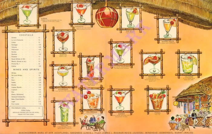 Butlin's Beachcomber Bar, UK 1960s Cocktail Menu