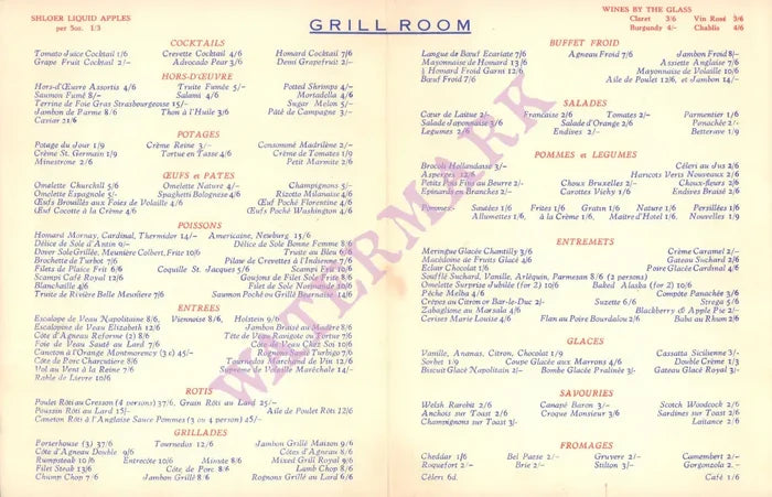 Café Royal, London 1950s menu