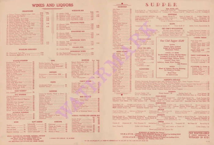Casa  Mañana , Fort Worth 1938 Menu