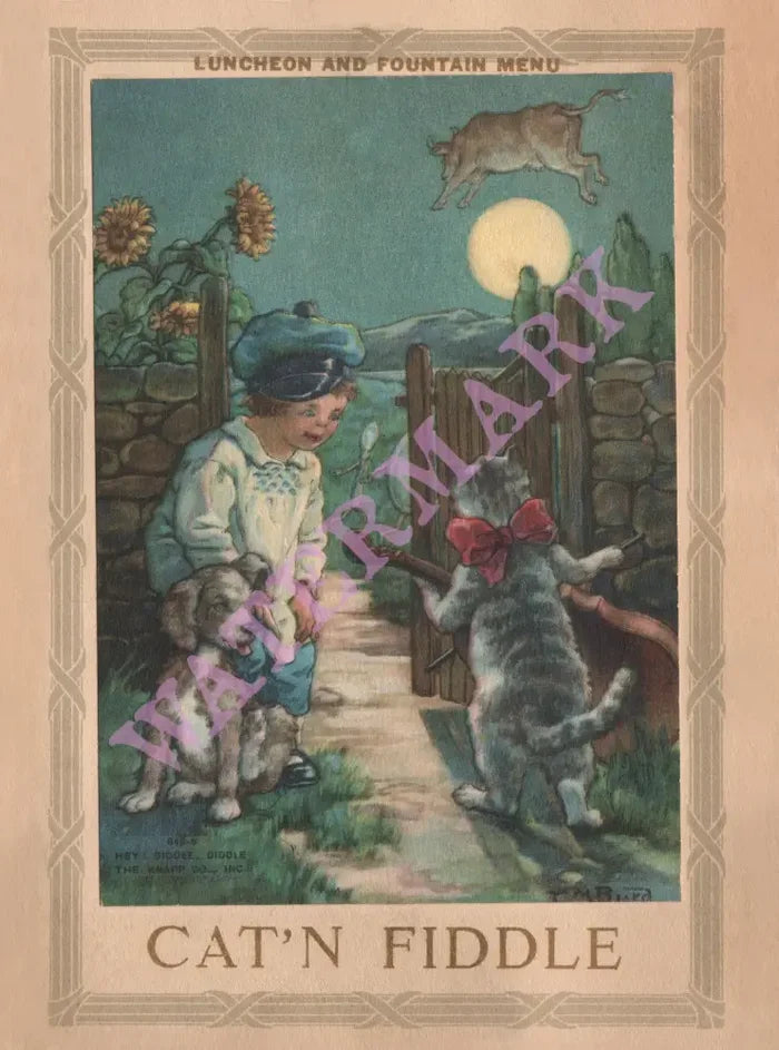 Cat ‘N Fiddle, Portland OR 1920 Menu Art