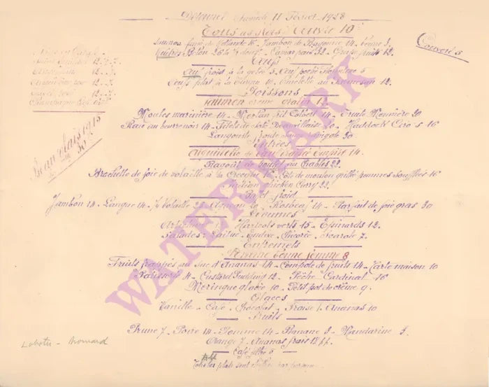 Ciro, Paris 1928 Menu