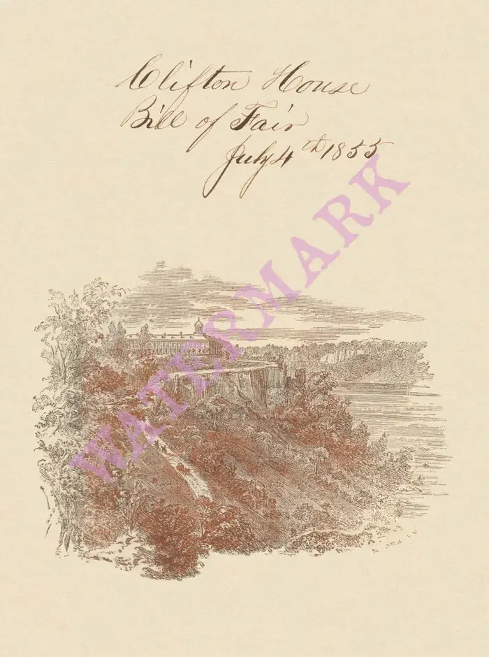 Clifton House, Niagara Falls, 1855 menu art