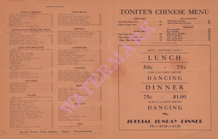 Coffee Dan's, San Francisco 1930s Menu
