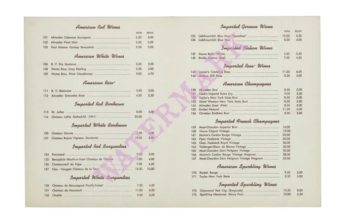 Copa Room Wine List Cover The Sands Hotel Las Vegas Frank Sinatra & Dean Martin 1960s Vintage Americana Menus