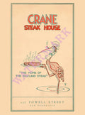 Crane Steak House, San Francisco 1936 Menu Art