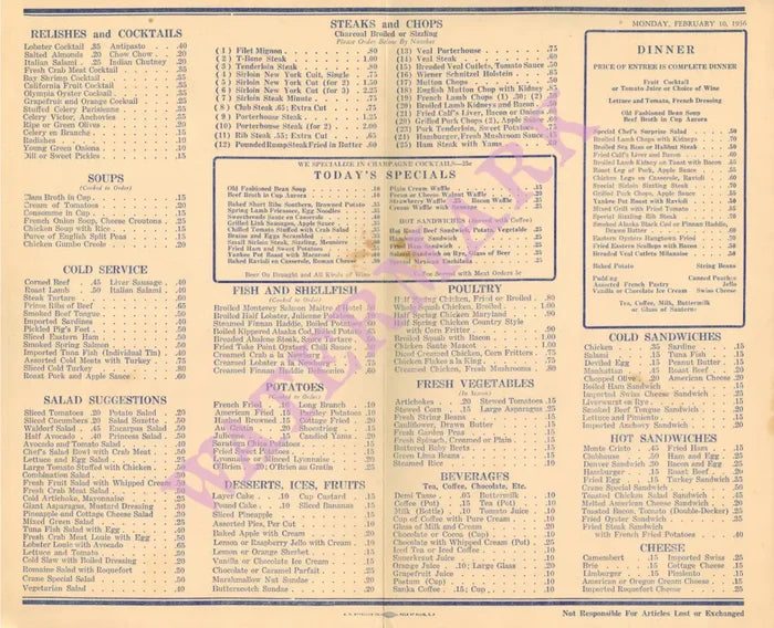 Crane's Steak House, San Francisco 1936