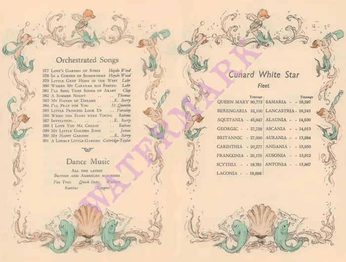 Cunard White Star Music Menu, Alistair K MacDonald 1930s | Vintage Menu Art - music