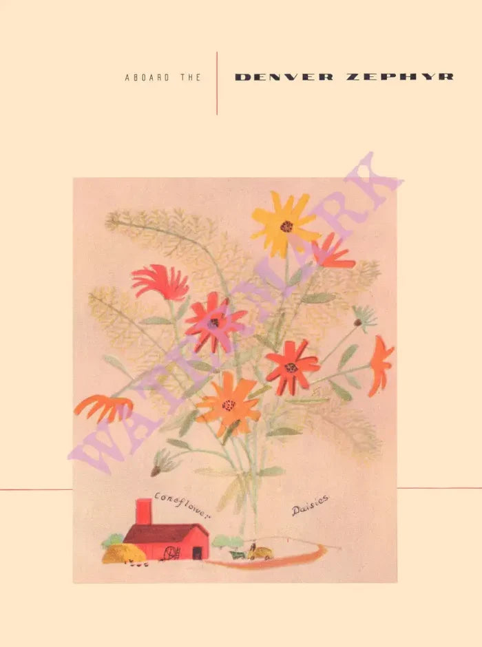 Denver Zephyr (Coneflower), Dining Car Menu Art 1967