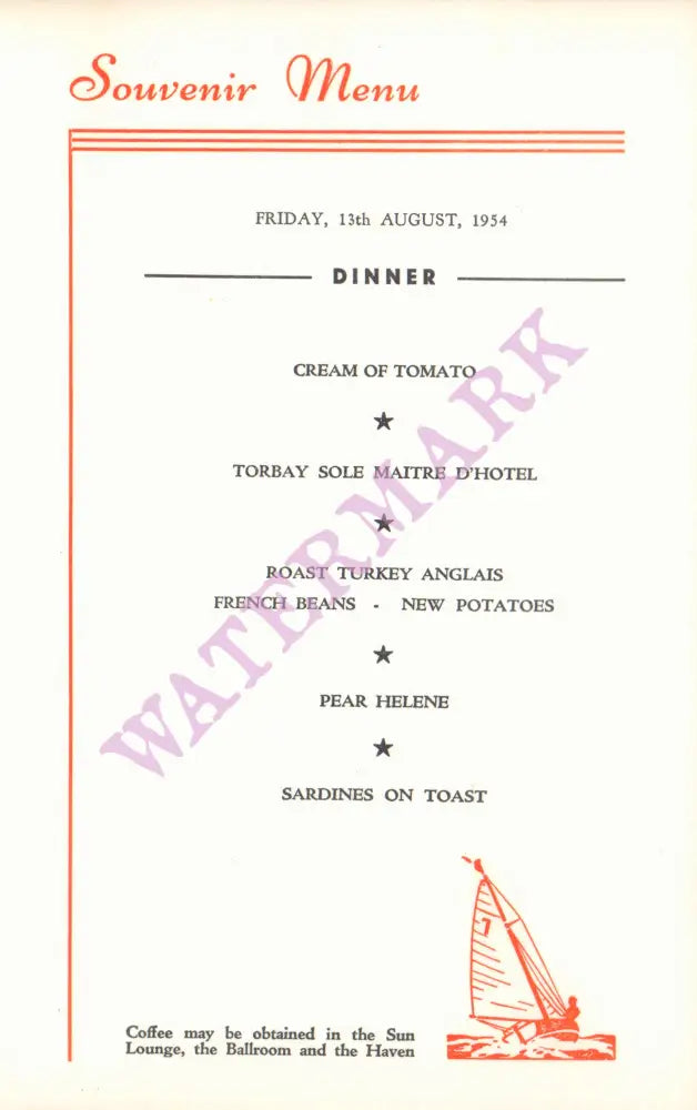 Devon Coast Country Club, Paignton (England) 1954  Menu