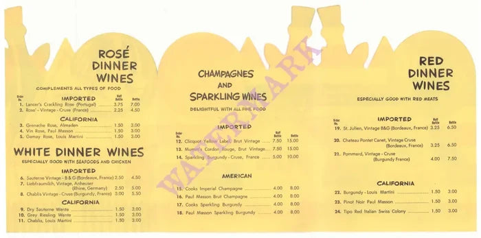 Doll House, Palm Springs 1960s| Vintage Menu Art – wine menu