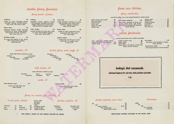 Drake's Fancy, San Francisco 1950s | Vintage Menu Art – food menu