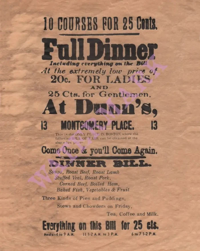 Dunn's Dinner, Boston 1890s