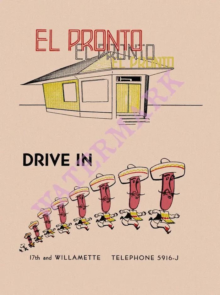 El Pronto, Eugene 1947 menu Art