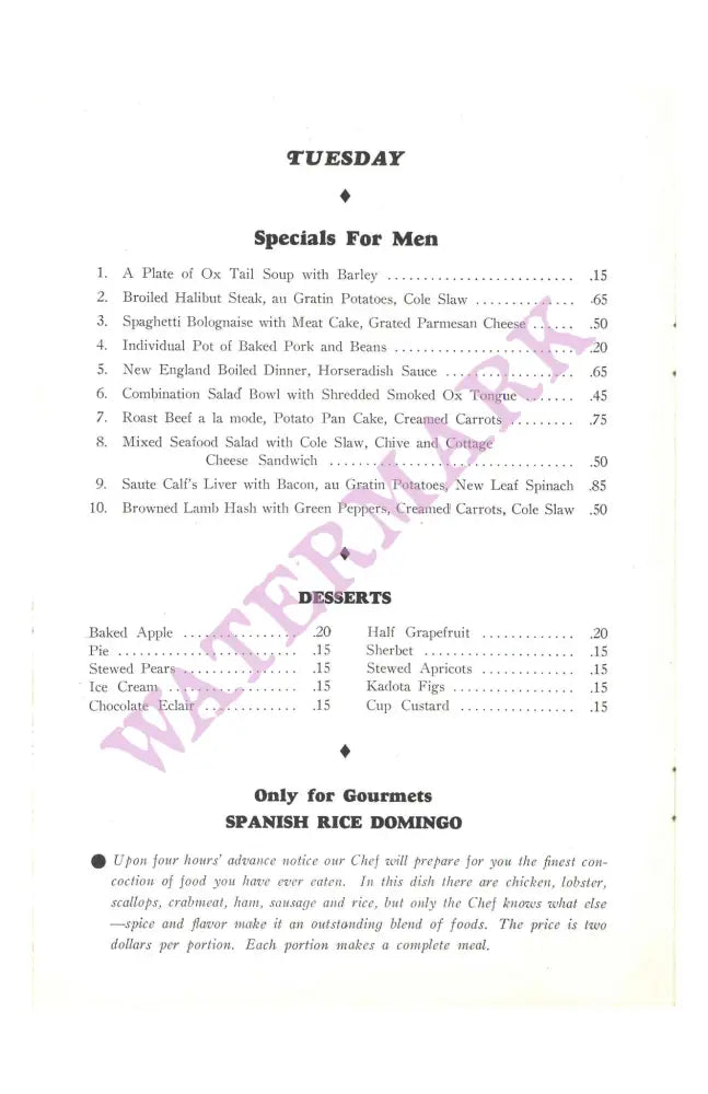 Esquire Grill 1930s Interior Menu