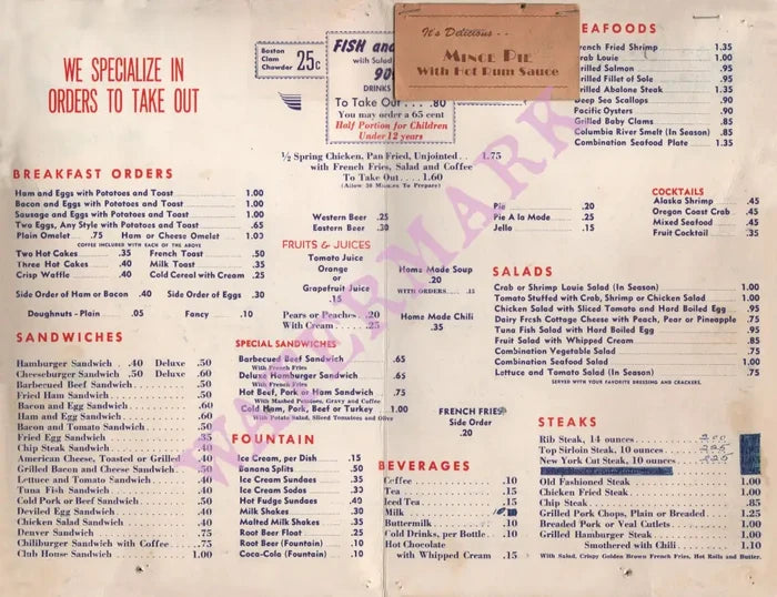 Fish and Chips Cafe. Portland 1950s