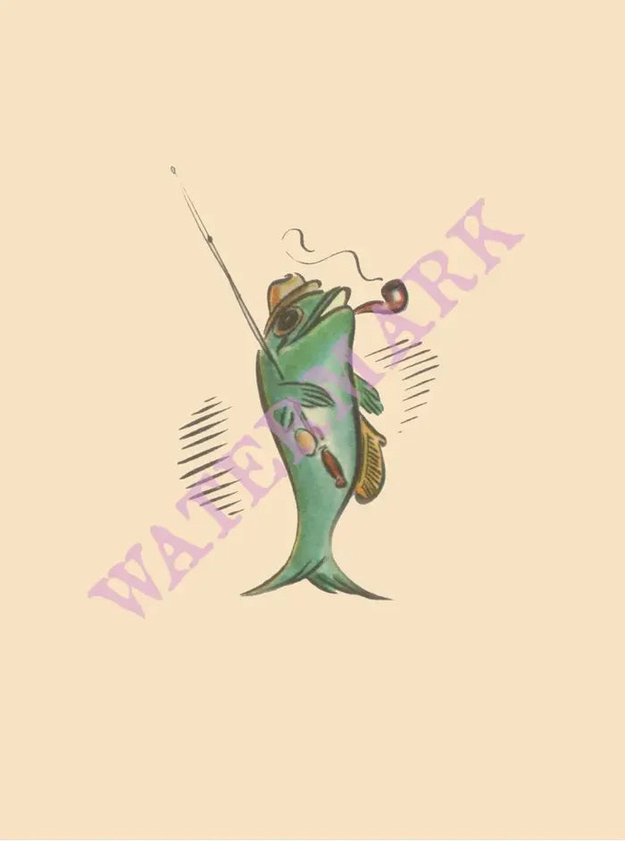 Fish, Fly-rod, Hat, Pipe and Creel detail from Oyster Loaf menu art