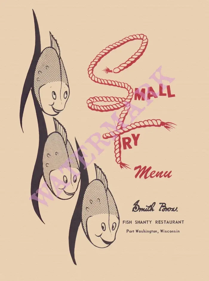 Fish Shanty Children's Menu, Port Washington 1970s Menu Art