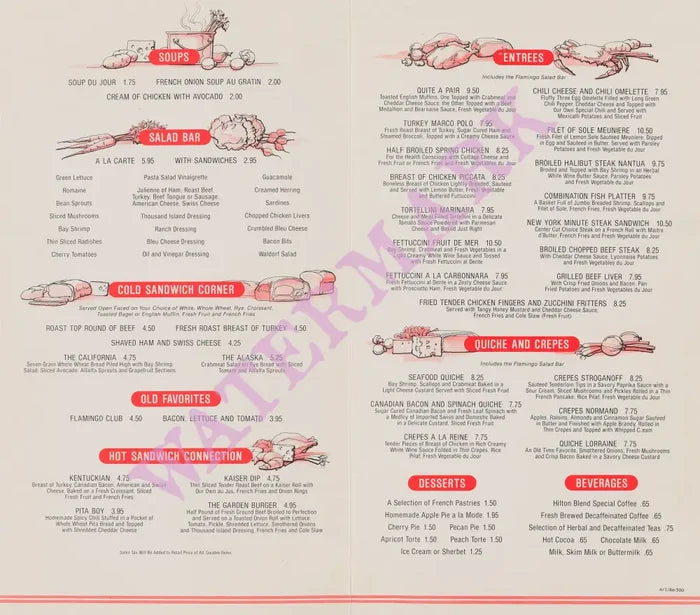 Flamingo Room, Las Vegas 1986 | Vintage Menu Art - dinner menu