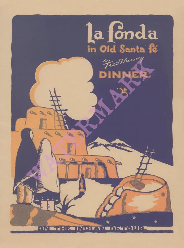 Fred Harvey La Fonda Old Santa Fe 1951 menu art