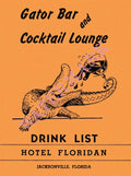 Gator Bar, Hotel Floridan Jacksonville 1950s Menu Art