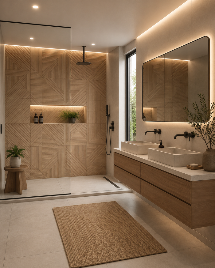 Geometric Oak MT 16x47" Ceramic White Body Wall Tile
